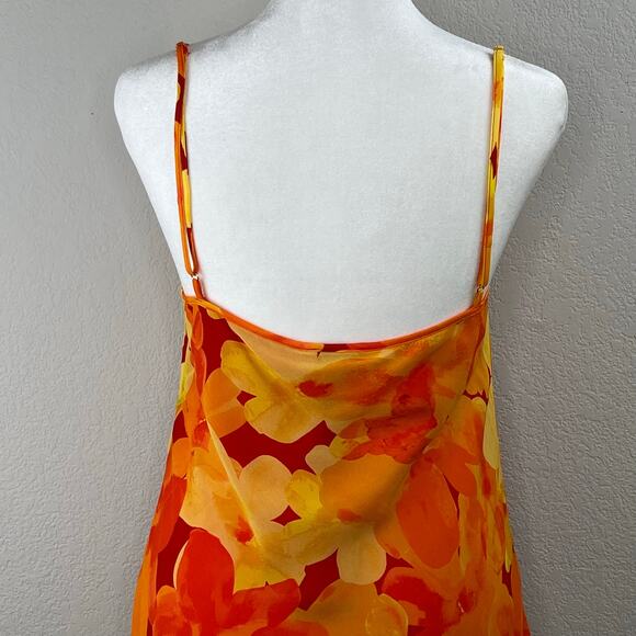 Rumored Chiffon Vintage Slip Mini Dress Heatwave Yellow Orange Floral XL NWT - Picture 8 of 15